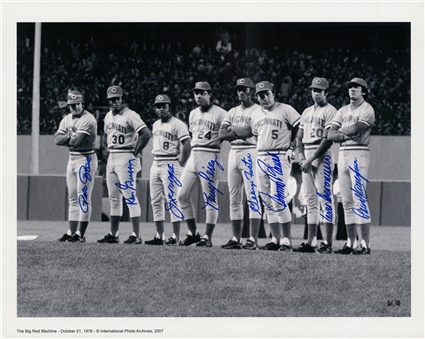 1976 Cincinnati Reds Starting 8 Signed "Big Red Machine Line-Up" 16 x 20 Black & White Photo From Game 4 of the 1976 World Series (Beckett GEM MINT 10)